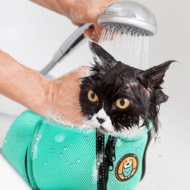 AWOOF Cat Grooming Bag Adjustable Cat Bathing Bag Anti Scratch Bite Polyester Soft Durable Mesh Cat Shower Bag for Small Medium Large Cats - Image 4